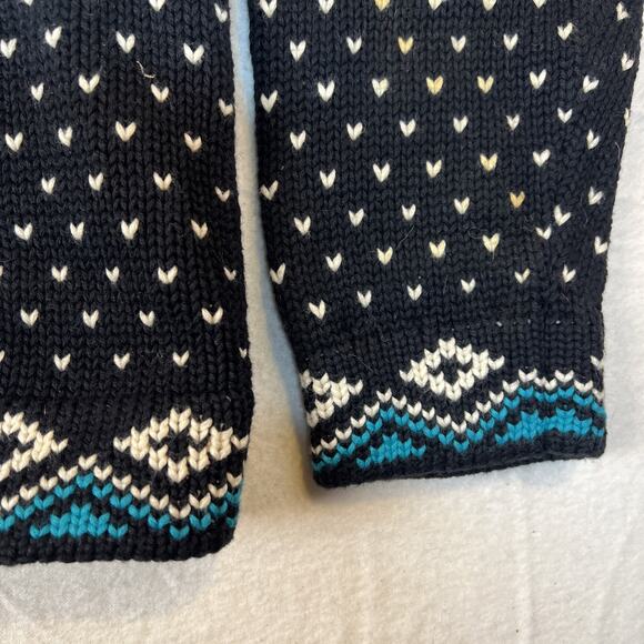 L.L. Bean Nordic Sweater Black Teal Cardigan Button Up Medium Cotton VTG Cabin - Picture 4 of 10